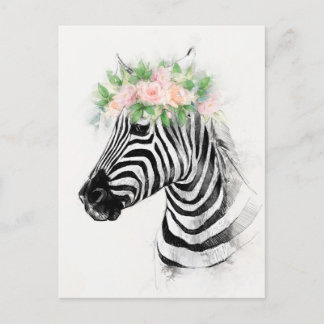 Carte Postale Zebra porte un portrait de couronne de fleurs