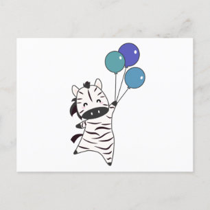 Carte Postale Zebra S'Envole Avec Des Ballons Sur Des Animaux Do