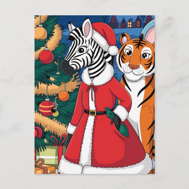 Carte Postale Zèbre de Noël, Tigre (Devant)
