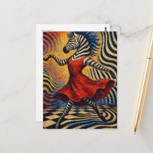 Carte Postale Zèbre en robe rouge fantaisie