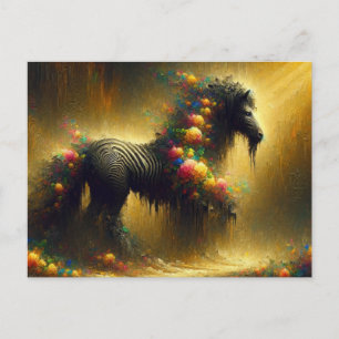 Carte Postale Zèbre et fleurs sur un Arrière - plan jaune