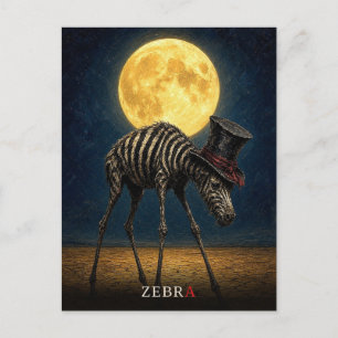 Carte Postale Zèbre Gothique Chapeau Haut gothique Surréaliste
