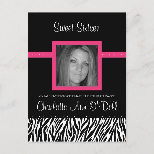 Carte Postale zèbre ; invitation d'anniversaire (Devant)