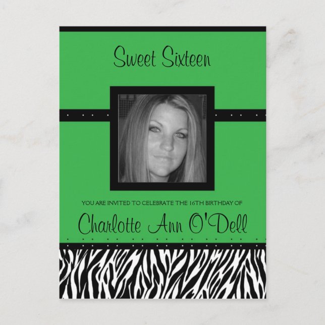 Carte Postale zèbre ; invitation d'anniversaire (Devant)