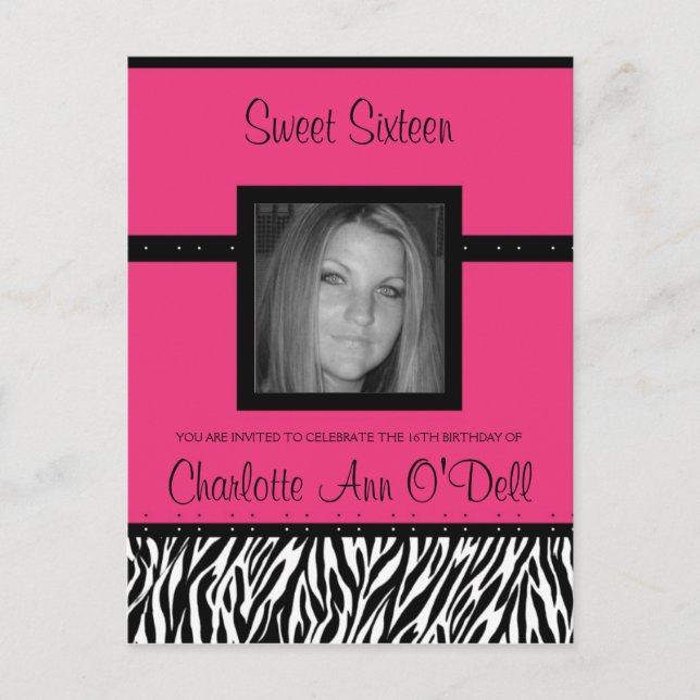 Carte Postale zèbre ; invitation d'anniversaire (Devant)