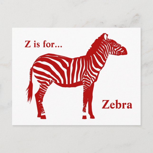 Carte Postale Zèbre - Rouge profond et blanc (Devant)