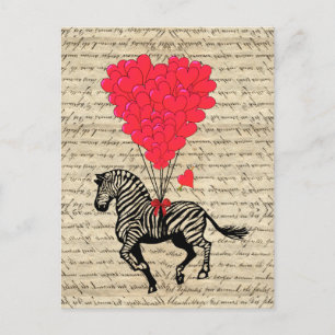 Carte Postale Zèbre vintage et ballons cardiaques