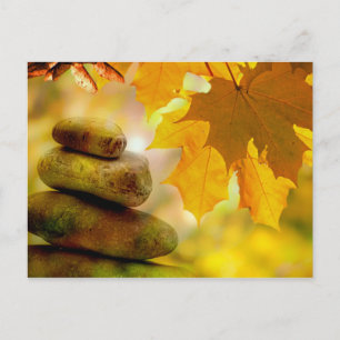 Carte Postale Zen meditation stones and Maple Leaves