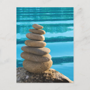 Carte Postale Zen stone tower with blue water postcard