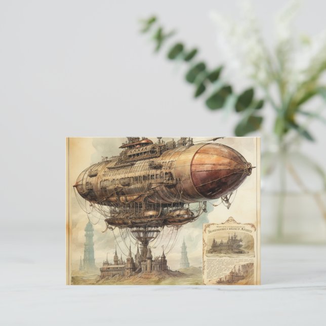 Carte Postale Zeppelin Steampunk vintage (10) (Debout devant)