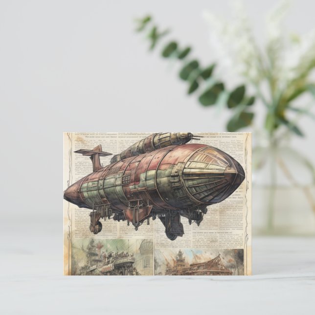 Carte Postale Zeppelin Steampunk vintage (6) (Debout devant)