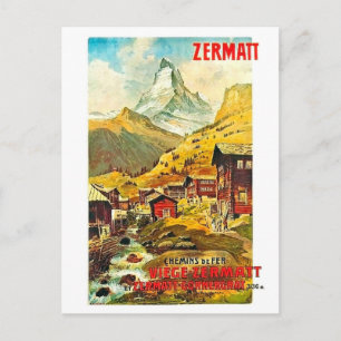 Carte Postale Zermat, sommet montagneux, Suisse, vintage d'été