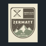 Carte Postale Zermatt Alpes suisses Valais Suisse<br><div class="desc">Badge de ski Zermatt Design avec élévation et détails de localisation.</div>