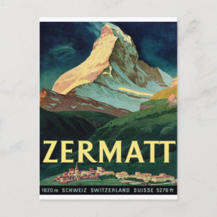 Carte Postale Zermatt, pic de montagne, Suisse, vintage, voyage
