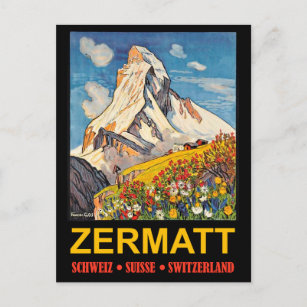 Carte Postale Zermatt, pic de montagne, Suisse voyage vintage