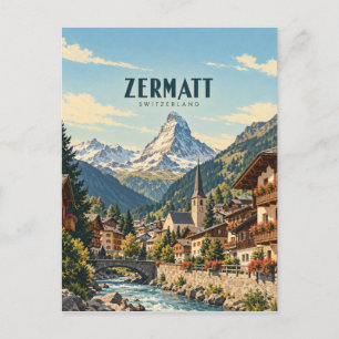 Carte Postale Zermatt Suisse Art de Voyage Vintage