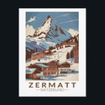 Carte Postale Zermatt Suisse Illustration Art de Voyage Rétro<br><div class="desc">Conception de voyage vectorielle rétro de Zermatt. Zermatt,  dans le sud du canton du Valais en Suisse,  est une station de montagne réputée pour le ski,  l'escalade et la randonnée.</div>