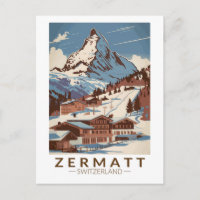Zermatt Suisse Illustration Art de Voyage Rétro
