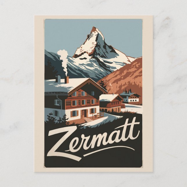 Carte Postale Zermatt Suisse Travel Art Vintage (Devant)