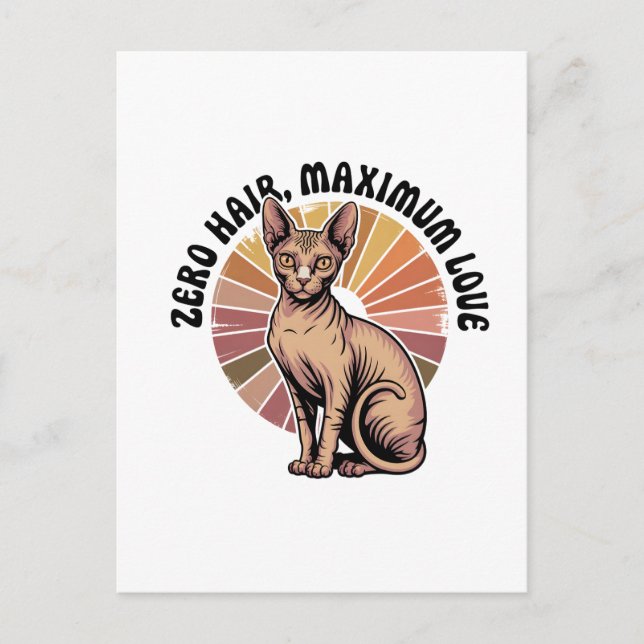 Carte Postale Zéro poil Amour maximum Art Sphynx (Devant)