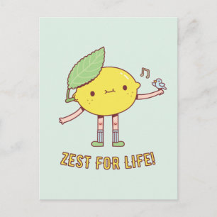 Carte Postale Zest For Life Cute Lemon and Bird Positive