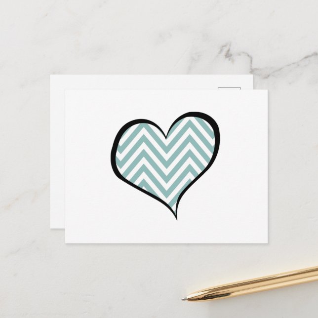 Carte Postale Zigzag bleu, Chevron bleu, Motif zigzag, Coeur (Devant/Arrière en situation)