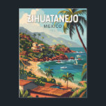 Carte Postale Zihuatanejo Mexique Travel Art Vintage<br><div class="desc">Zihuatanejo design de déplacement vectoriel rétro. Elle est connue pour ses plages,  comme la grande Playa La Ropa,  qui est soutenue par des palmiers.</div>