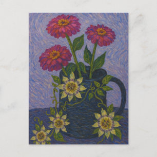 Carte postale Zinnia et fleur de passion