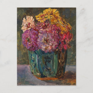 Carte Postale Zinnias dans un pot vert   Floris Verster