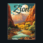 Carte Postale Zion National Park Illustration Retro<br><div class="desc">Design d'illustration vectorielle de Sion. Le parc est une réserve naturelle du sud-ouest de l'Utah qui se distingue par les falaises rouges abruptes de Zion Canyon.</div>