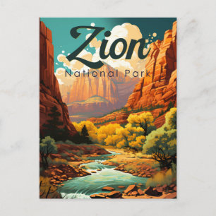 Carte Postale Zion National Park Illustration Retro