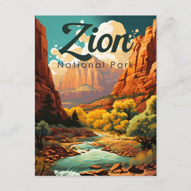 Carte Postale Zion National Park Illustration Retro (Devant)