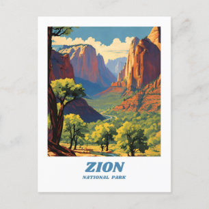 Carte Postale Zion National Park illustration rétro Esthétique