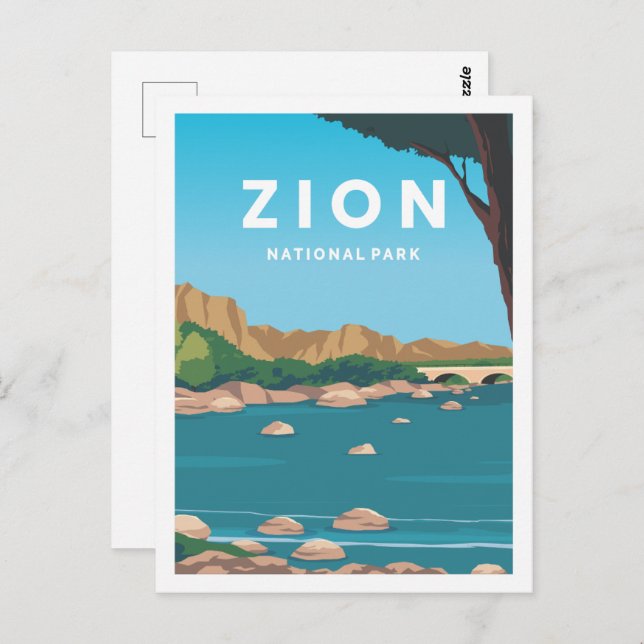 Carte Postale Zion National Park Utah Travel Place Illustration (Devant / Derrière)