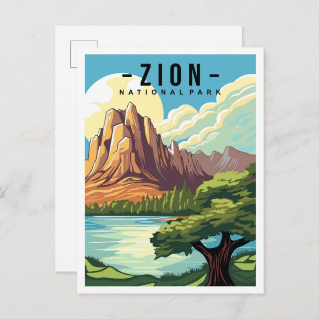 Carte Postale Zion National Park Utah USA Illustration de voyage (Devant / Derrière)