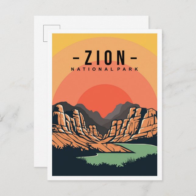 Carte Postale Zion National Park Utah USA Illustration de voyage (Devant / Derrière)
