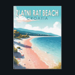 Carte Postale Zlatni Rat Beach Croatie Travel Art Vintage<br><div class="desc">Zlatni Rat Beach Croatie design vectoriel art. Le Rat de Zlatni,  souvent appelé le Cap d'Or ou Corne d'Or,  est une parcelle de terre à l'ouest de la ville portuaire de Bol.</div>