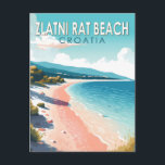 Carte Postale Zlatni Rat Beach Croatie Travel Art Vintage<br><div class="desc">Zlatni Rat Beach Croatie design vectoriel art. Le Rat de Zlatni,  souvent appelé le Cap d'Or ou Corne d'Or,  est une parcelle de terre à l'ouest de la ville portuaire de Bol.</div>