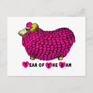 Carte postale Zodiac Pink Big Ram Chinois Nouvel A