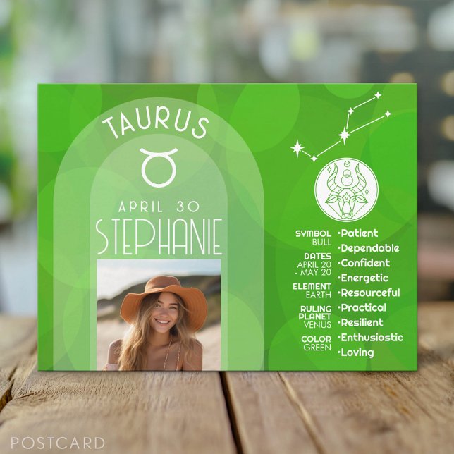 Carte Postale Zodiac Taurus Personnalisé Anniversaire Photo Astr (Custom Postcard)