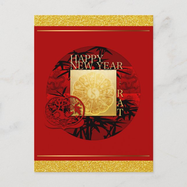 Carte Postale Zodiac Yin Yang Bamboo Rat Chinois Année 2020 PC (Devant)