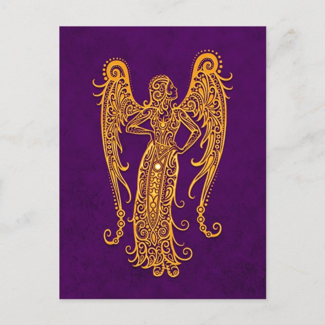 Carte Postale Zodiaque de virgo jaune complexe sur violet (Devant)