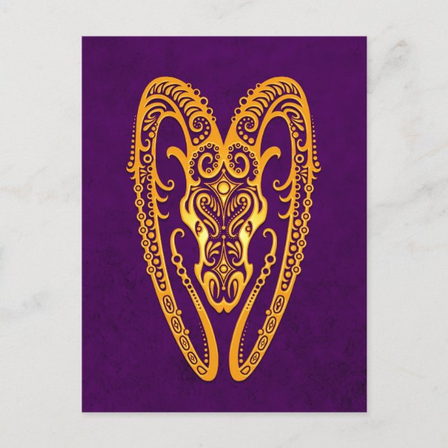 Carte Postale Zodiaque des baies jaunes complexes sur violet (Devant)