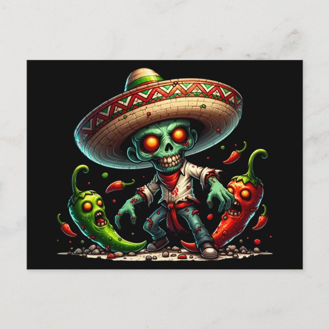 Carte Postale Zombie Cinco de Mayo Homme et poivrons chauds (Devant)
