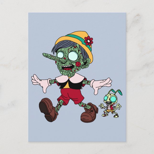 Carte Postale Zombie Pinocchio & Cricket (Devant)