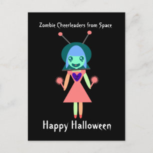 Carte Postale Zombie Pom-pom girl de l'espace Halloween