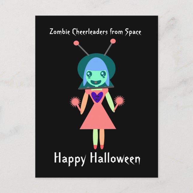 Carte Postale Zombie Pom-pom girl de l'espace Halloween (Devant)