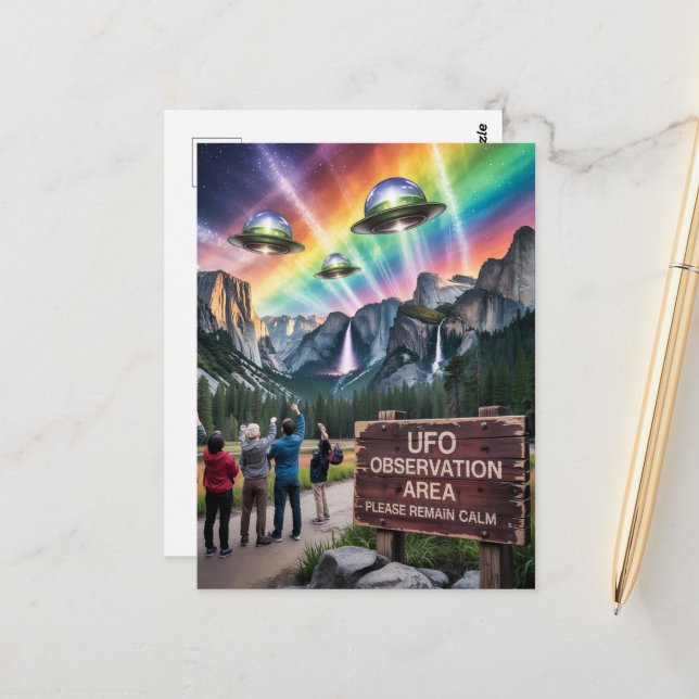 Carte Postale Zone d'observation de l'OVNI S'il vous plaît reste (Devant/Arrière en situation)