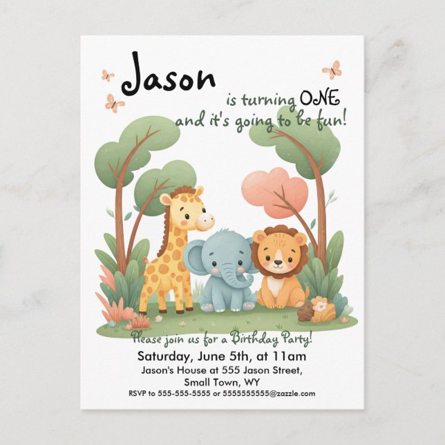 Carte postale Zoo Invitation Anniversaire (Devant)
