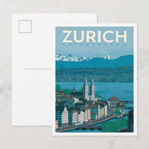 Carte Postale Zurich Suisse Art de Voyage Vintage